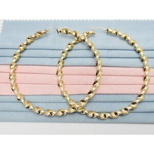 Beautiful Large 10K Karat Solid Yellow Gold Designer Spiral Tube Hoop Earrings